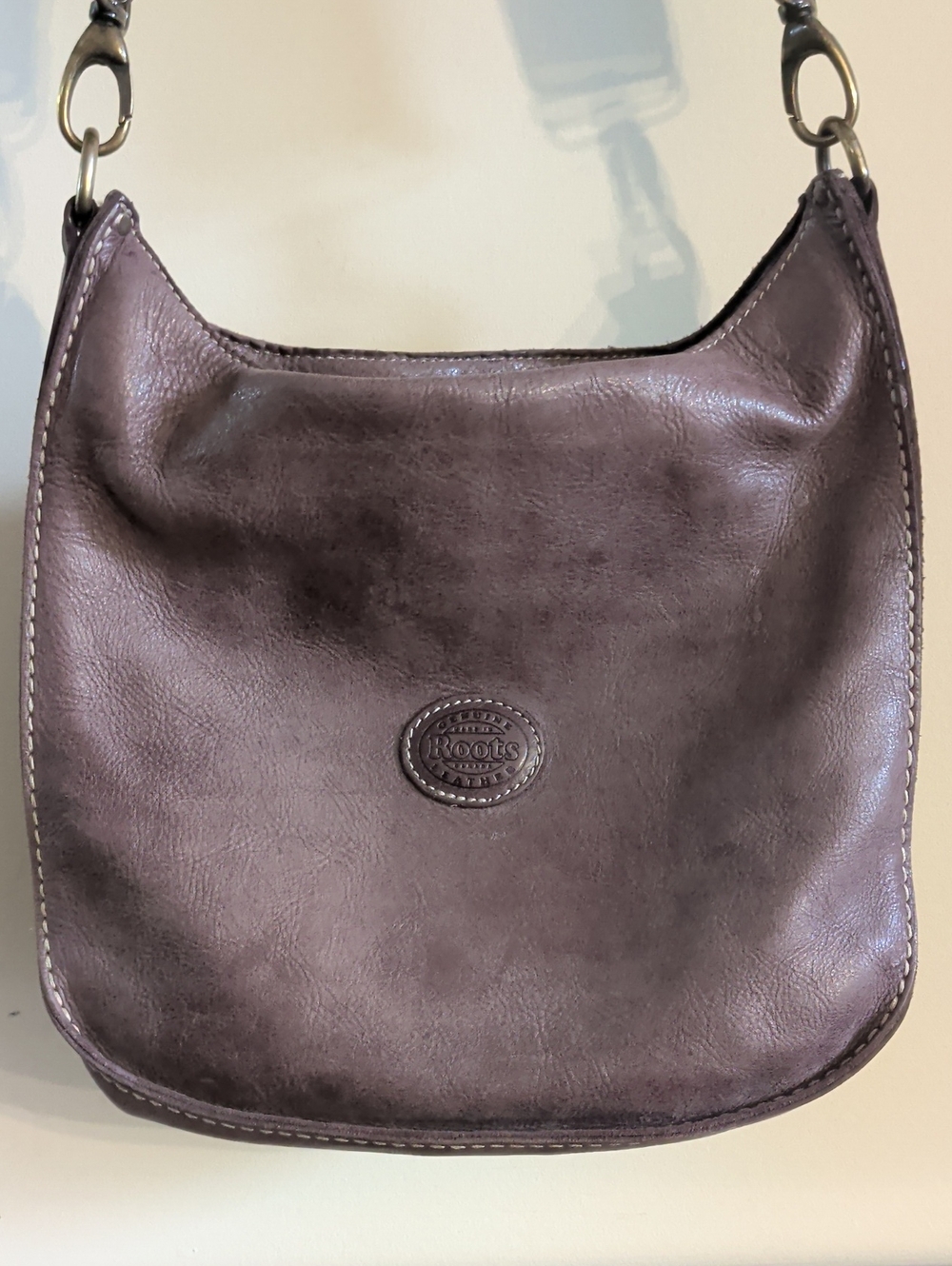 Roots Leather Shoulder Bag - Plum Brown Vintage